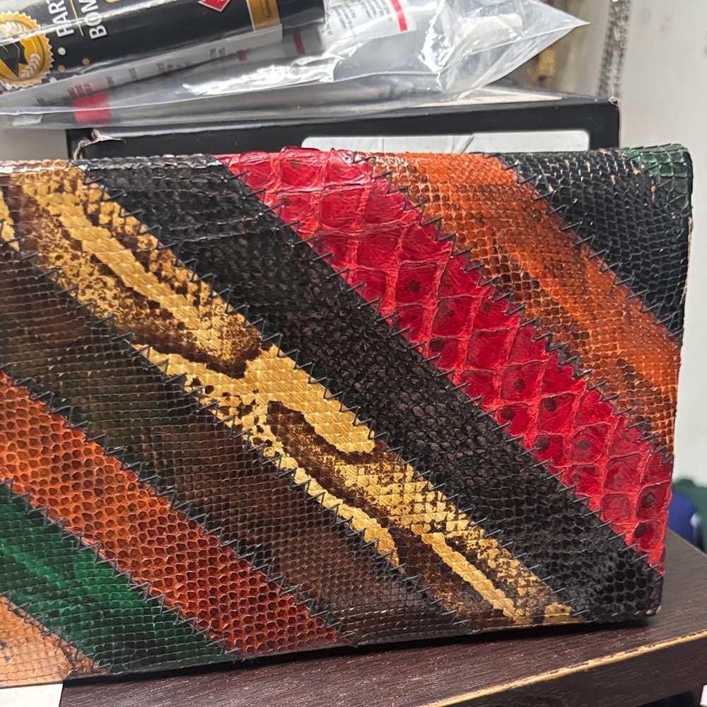 Multicolor Snakeskin Clutch